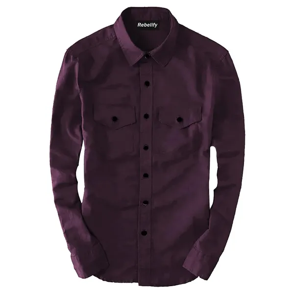 Rebelify_Men's_Cotton_Blend_Purple_Regular_Relaxed_Fit_Dual_Pocket_and_Button_Down_Long_Sleeve_Collared_Neck_XL_Size_Shirt._(2_Pocket_Purple_Shirt_(XL))