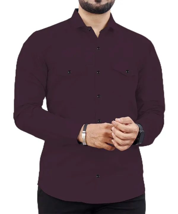 Rebelify_Men's_Cotton_Blend_Purple_Regular_Relaxed_Fit_Dual_Pocket_and_Button_Down_Long_Sleeve_Collared_Neck_XL_Size_Shirt._(2_Pocket_Purple_Shirt_(XL))