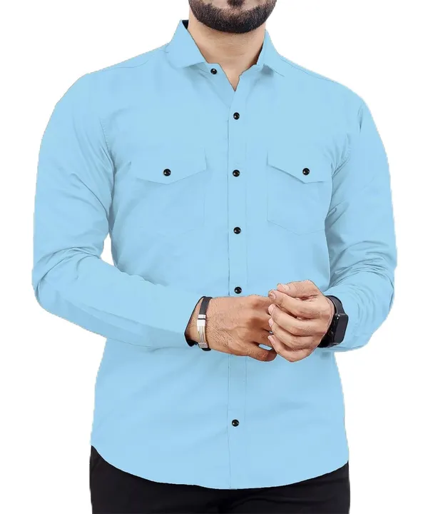 Rebelify_Men's_Cotton_Blend_Sky_Blue_Regular_Relaxed_Fit_Dual_Pocket_and_Button_Down_Long_Sleeve_Collared_Neck_XL_Size_Shirt._(2_Pocket_Sky_Blue_Shirt_(XL))