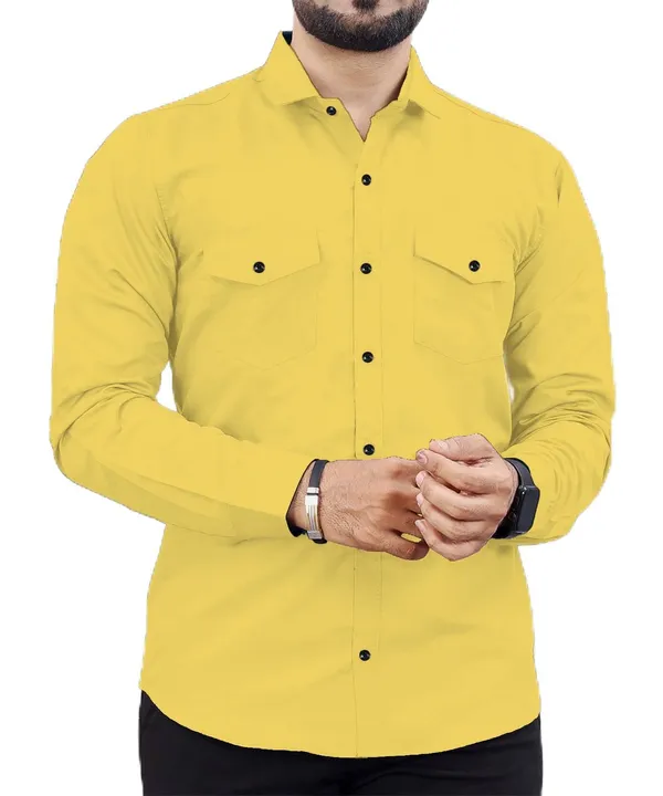 Rebelify_Men's_Cotton_Blend_Yellow_Regular_Relaxed_Fit_Dual_Pocket_and_Button_Down_Long_Sleeve_Collared_Neck_XL_Size_Shirt._(2_Pocket_Yellow_Shirt_(XL))