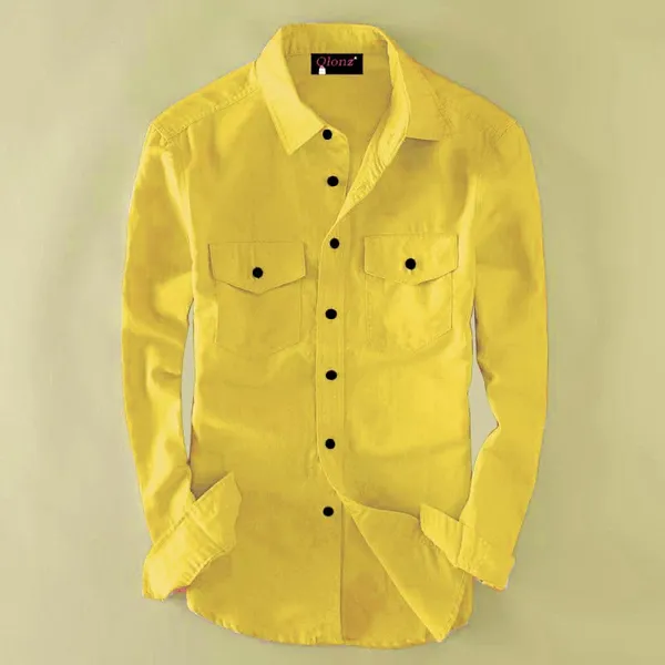 Rebelify_Men's_Cotton_Blend_Yellow_Regular_Relaxed_Fit_Dual_Pocket_and_Button_Down_Long_Sleeve_Collared_Neck_XL_Size_Shirt._(2_Pocket_Yellow_Shirt_(XL))