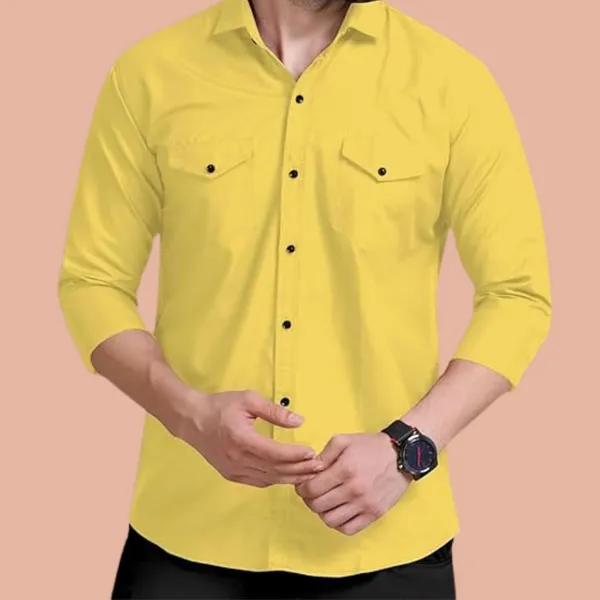 Rebelify_Men's_Cotton_Blend_Yellow_Regular_Relaxed_Fit_Dual_Pocket_and_Button_Down_Long_Sleeve_Collared_Neck_XL_Size_Shirt._(2_Pocket_Yellow_Shirt_(XL))