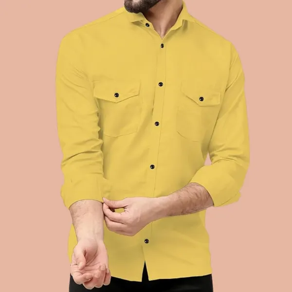 Rebelify_Men's_Cotton_Blend_Yellow_Regular_Relaxed_Fit_Dual_Pocket_and_Button_Down_Long_Sleeve_Collared_Neck_XL_Size_Shirt._(2_Pocket_Yellow_Shirt_(XL))