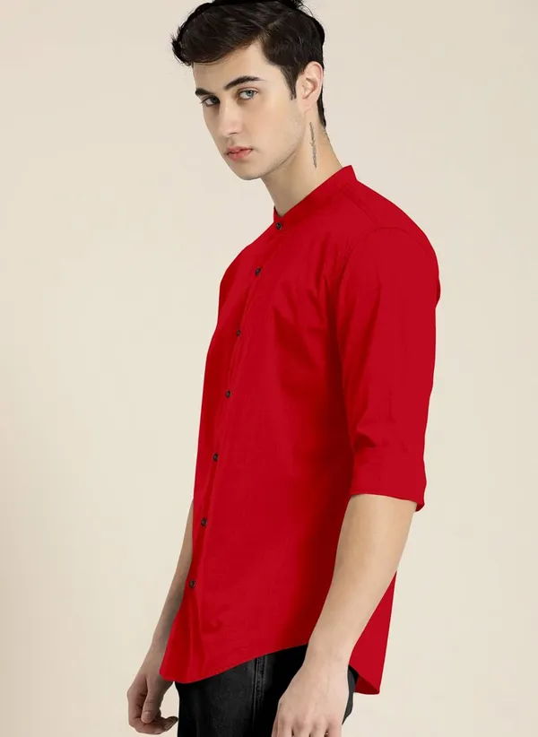 Men's_Mandarin_Collar_Cotton_Casual_Shirt,_Classic_Fit_Red