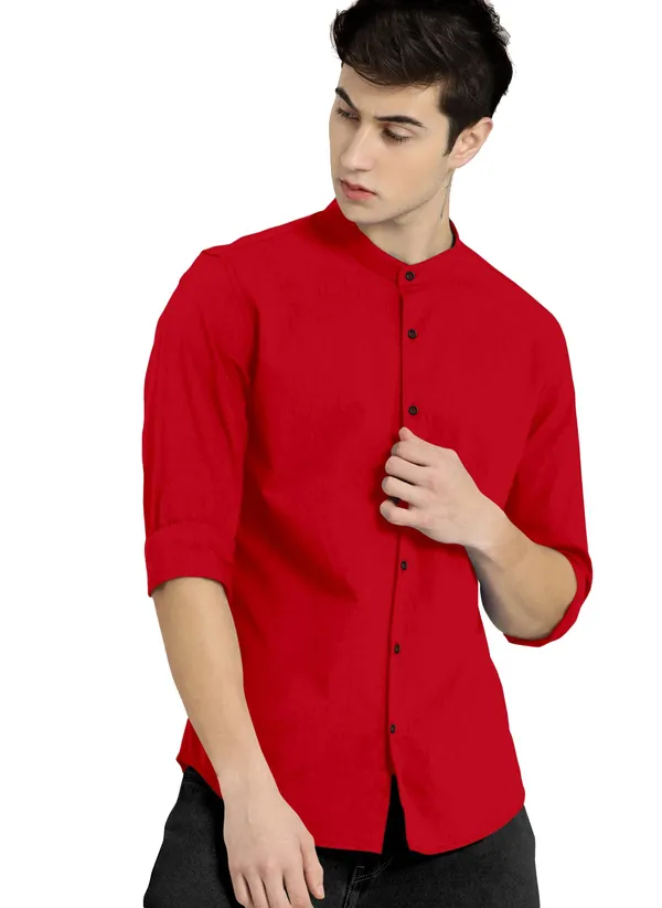 Men's_Mandarin_Collar_Cotton_Casual_Shirt,_Classic_Fit_Red