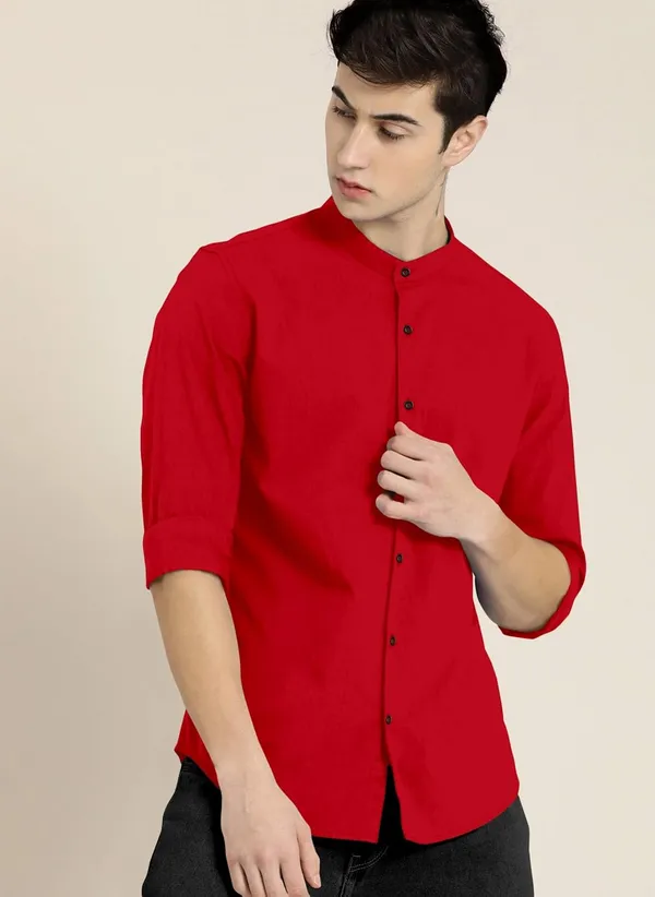 Men's_Mandarin_Collar_Cotton_Casual_Shirt,_Classic_Fit_Red