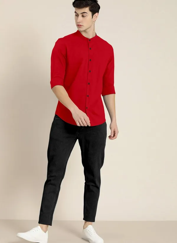 Men's_Mandarin_Collar_Cotton_Casual_Shirt,_Classic_Fit_Red