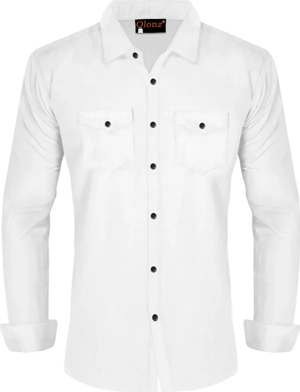 Double_Pocket_White_Shirt_for_Men_Cotton_Fabric�