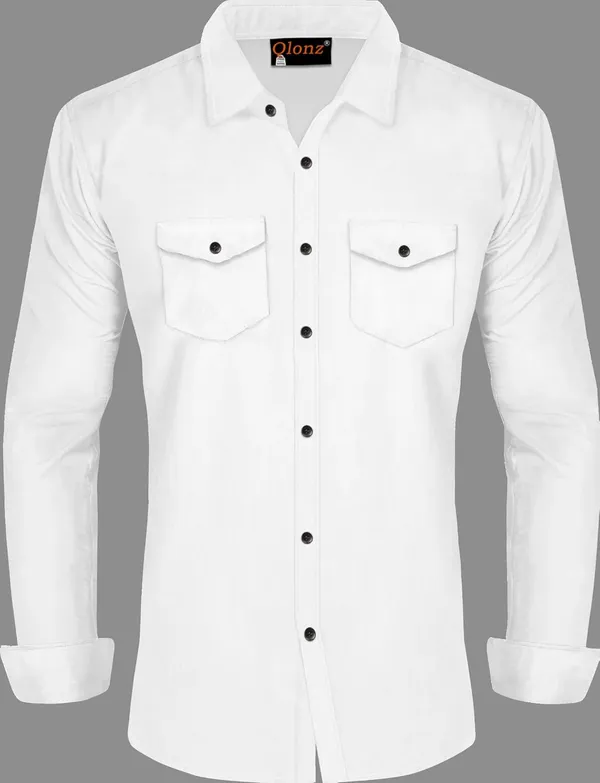 Double_Pocket_White_Shirt_for_Men_Cotton_Fabric�