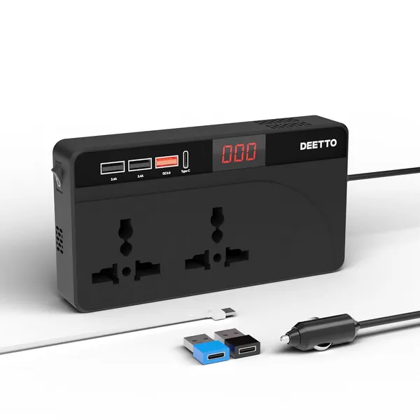 _Car_Charger_Power_Inverter_Laptop_Charger_With_2_Ac_Universal_Outlets,_3_Usb_(2.4A_Max)_+_1_C_Type(1_*_18W_Pd)_Car_Fast_Charger_With_Usb_Charging_Ports_12Dc_To_220V_Ac