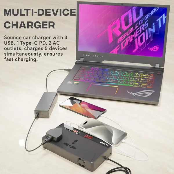 _Car_Charger_Power_Inverter_Laptop_Charger_With_2_Ac_Universal_Outlets,_3_Usb_(2.4A_Max)_+_1_C_Type(1_*_18W_Pd)_Car_Fast_Charger_With_Usb_Charging_Ports_12Dc_To_220V_Ac