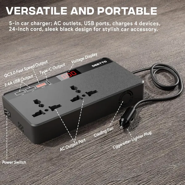 _Car_Charger_Power_Inverter_Laptop_Charger_With_2_Ac_Universal_Outlets,_3_Usb_(2.4A_Max)_+_1_C_Type(1_*_18W_Pd)_Car_Fast_Charger_With_Usb_Charging_Ports_12Dc_To_220V_Ac