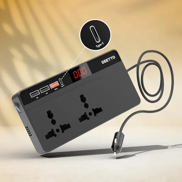 _Car_Charger_Power_Inverter_Laptop_Charger_With_2_Ac_Universal_Outlets,_3_Usb_(2.4A_Max)_+_1_C_Type(1_*_18W_Pd)_Car_Fast_Charger_With_Usb_Charging_Ports_12Dc_To_220V_Ac