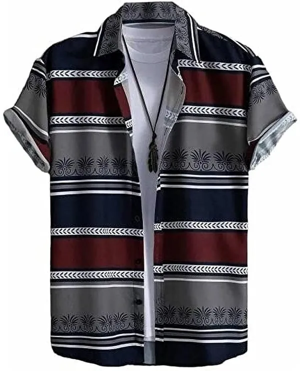 Rebelify_Men's_Lycra_Bland_Shirt_with_Half_Sleeves_Button_Down_Closure_Round_Collar_Neck_Printed_Pattern_Relaxed_Fit_and_Standard_Length_Maroon,_White