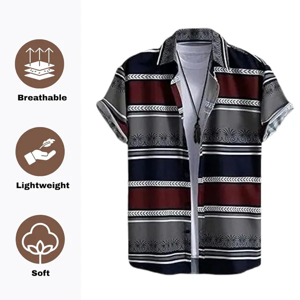 Rebelify_Men's_Lycra_Bland_Shirt_with_Half_Sleeves_Button_Down_Closure_Round_Collar_Neck_Printed_Pattern_Relaxed_Fit_and_Standard_Length_Maroon,_White