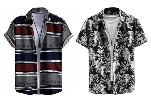 Rebelify_Men's_Lycra_Bland_Shirt_with_Half_Sleeves_Button_Down_Closure_Round_Collar_Neck_Printed_Pattern_Relaxed_Fit_and_Standard_Length_Maroon,_Black