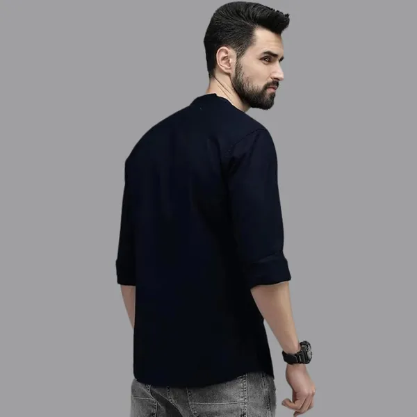 Rebelify_Men's_Blue_Cotton_Blend_Long_Sleeve_Chinese_Collared_Mandarian_Neck_Relaxed_Fit_Button_Down_Double_Pocket_XL_Size_Shirt._(Chinese_Collar_Full_Sleeve_Blue_(XL))