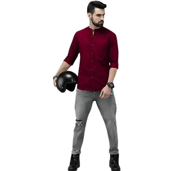 Rebelify_Men's_Cotton_Blend_Shirt_with_Full_Sleeves_Spread_Collar_Solid_Pattern_Botton_Down_Closure_Relaxed_Fit_and_Standard_Length_Maroon