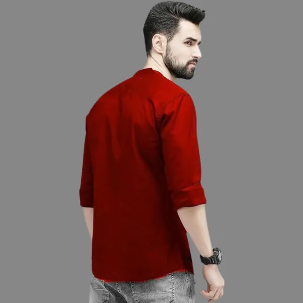 Rebelify_Men's_Red_Cotton_Blend_Long_Sleeve_Chinese_Collared_Mandarian_Neck_Relaxed_Fit_Button_Down_Double_Pocket_S_Size_Shirt._(Chinese_Collar_Full_Sleeve_Red_Shirt_(S))