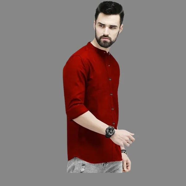 Rebelify_Men's_Red_Cotton_Blend_Long_Sleeve_Chinese_Collared_Mandarian_Neck_Relaxed_Fit_Button_Down_Double_Pocket_S_Size_Shirt._(Chinese_Collar_Full_Sleeve_Red_Shirt_(S))