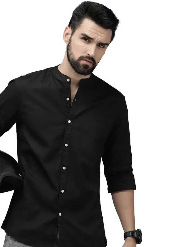 Rebelify_Men's_Cotton_Blend_Long_Sleeve_Chinese_Collared_Mandarian_Neck_Relaxed_Fit_Button_Down_Double_Pocket_S_to_XL_Size_Shirt._(Chinese_$Parent)