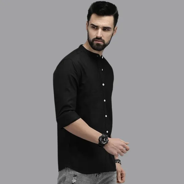 Rebelify_Men's_Cotton_Blend_Long_Sleeve_Chinese_Collared_Mandarian_Neck_Relaxed_Fit_Button_Down_Double_Pocket_S_to_XL_Size_Shirt._(Chinese_$Parent)