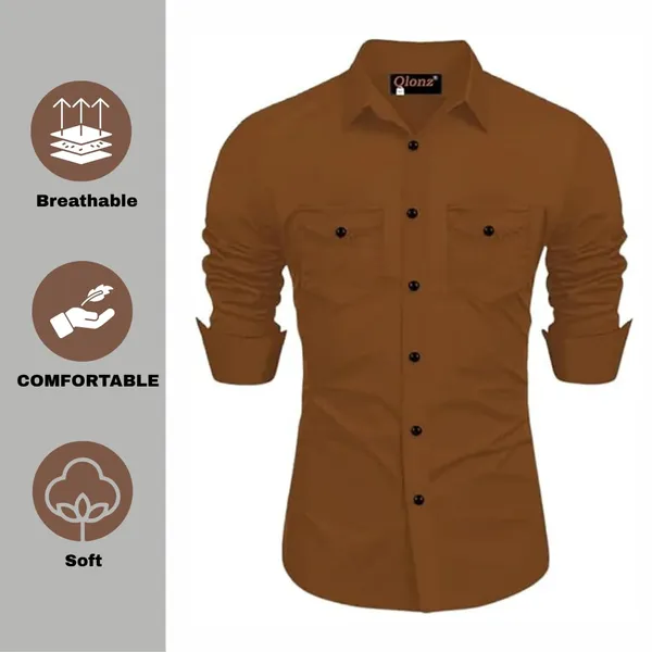 Rebelify_Men's_Cotton_Blend_Shirt_with_Pockets_Full_Sleeves_Collared_Neck_Solid_Pattern_Botton_Down_Closure_Relaxed_Fit_and_Standard_Length_Brown