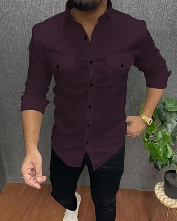 Rebelify_Double_Pocket_with_Flap_Men_Cargo_Cotton_Shirt_Purple