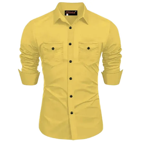 Rebelify_Double_Pocket_with_Flap_Men_Cargo_Cotton_Shirt_Yellow