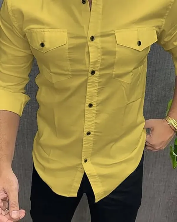 Rebelify_Double_Pocket_with_Flap_Men_Cargo_Cotton_Shirt_Yellow