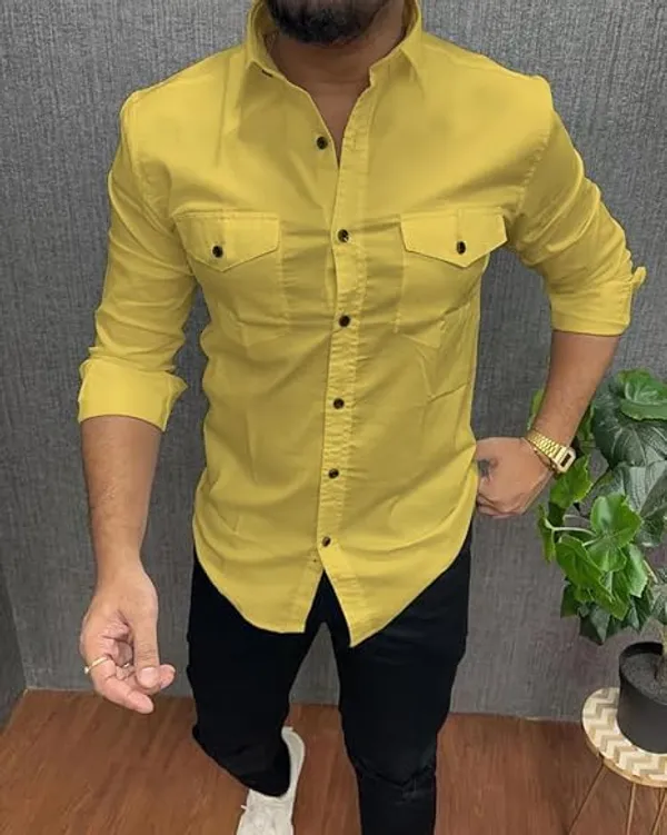 Rebelify_Double_Pocket_with_Flap_Men_Cargo_Cotton_Shirt_Yellow