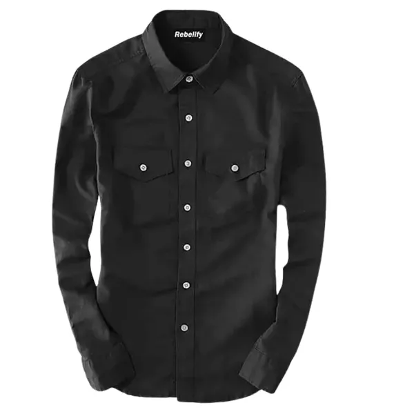 Rebelify_Men's_Black_Cotton_Blend_Long_Sleeve_Collared_Neck_Relaxed_Fit_Button_Down_Double_Pocket_S_to_XL_Size_Flap_Cargo_Shirt.