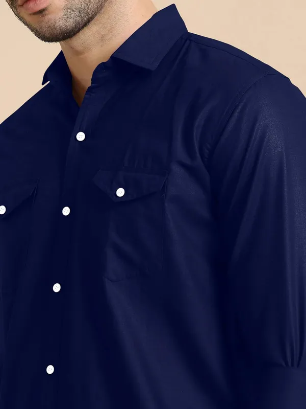 Rebelify_Men's_Classic_Double_Pocket_Shirt_|_Stylish_&_Versatile_Shirt_|_Soft_Cotton_Blend_|_Perfect_for_Casual_&_Formal_Occasions_Blue