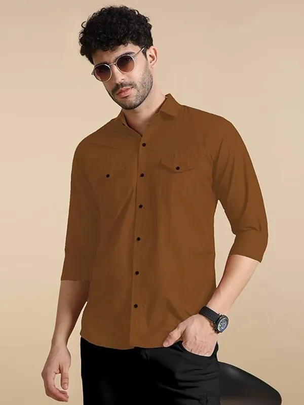 Rebelify_Men's_Classic_Double_Pocket_Shirt_|_Stylish_&_Versatile_Shirt_|_Soft_Cotton_Blend_|_Perfect_for_Casual_&_Formal_Occasions_Brown