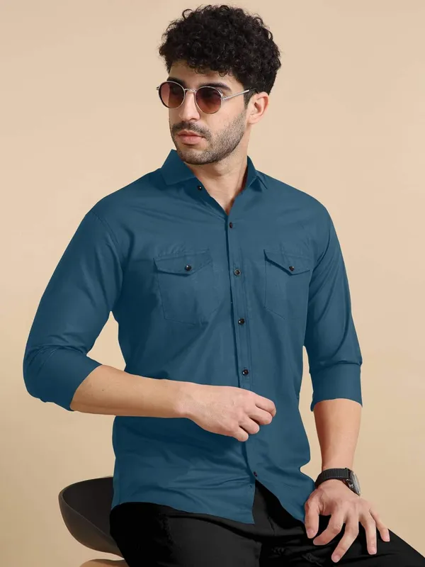 Rebelify_Men's_Classic_Double_Pocket_Shirt_|_Stylish_&_Versatile_Shirt_|_Soft_Cotton_Blend_|_Perfect_for_Casual_&_Formal_Occasions