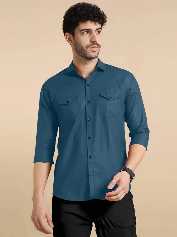 Rebelify_Men's_Classic_Double_Pocket_Shirt_|_Stylish_&_Versatile_Shirt_|_Soft_Cotton_Blend_|_Perfect_for_Casual_&_Formal_Occasions