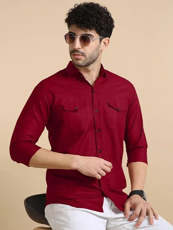 Rebelify_Men's_Classic_Double_Pocket_Shirt_|_Stylish_&_Versatile_Shirt_|_Soft_Cotton_Blend_|_Perfect_for_Casual_&_Formal_Occasions_Maroon