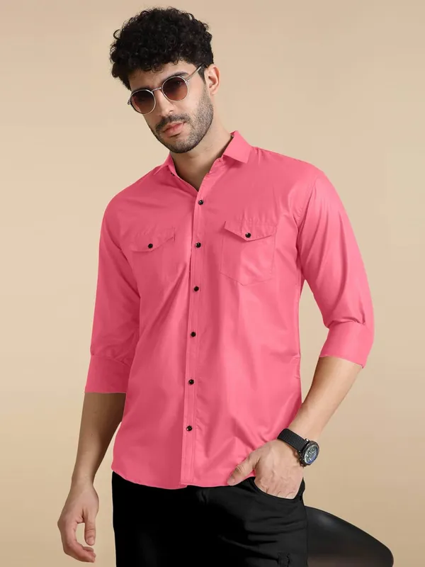 Rebelify_Men's_Classic_Double_Pocket_Shirt_|_Stylish_&_Versatile_Shirt_|_Soft_Cotton_Blend_|_Perfect_for_Casual_&_Formal_Occasions_Pink