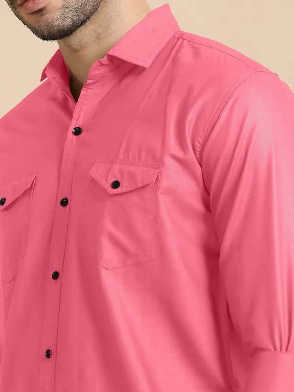 Rebelify_Men's_Classic_Double_Pocket_Shirt_|_Stylish_&_Versatile_Shirt_|_Soft_Cotton_Blend_|_Perfect_for_Casual_&_Formal_Occasions_Pink