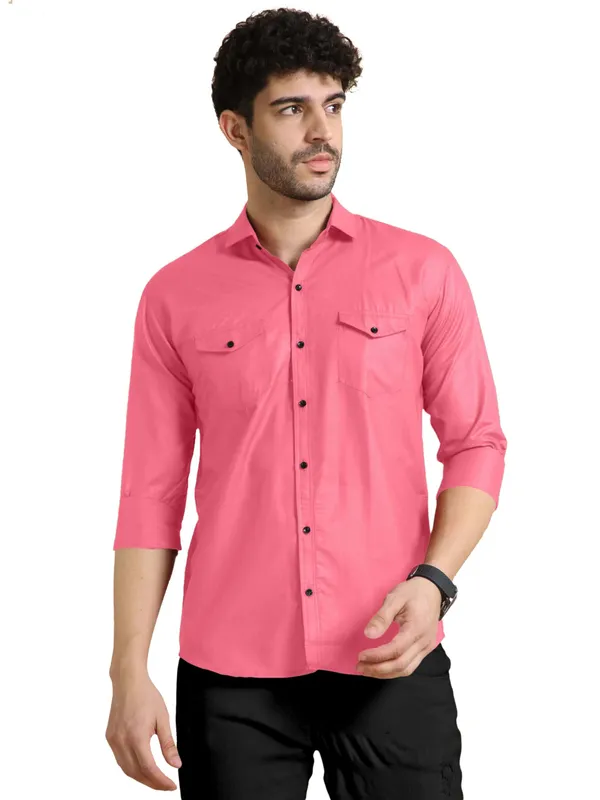 Rebelify_Men's_Classic_Double_Pocket_Shirt_|_Stylish_&_Versatile_Shirt_|_Soft_Cotton_Blend_|_Perfect_for_Casual_&_Formal_Occasions_Pink