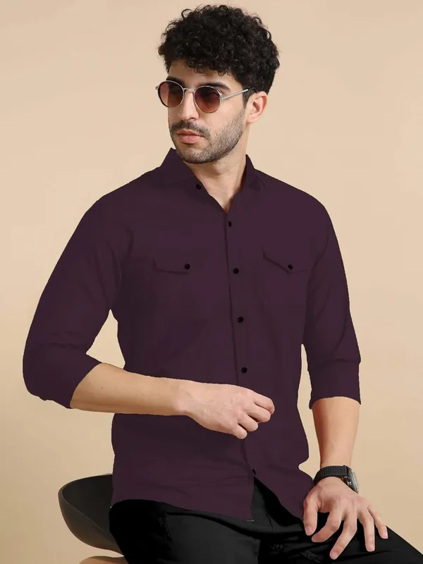 Rebelify_Men's_Classic_Double_Pocket_Shirt_|_Stylish_&_Versatile_Shirt_|_Soft_Cotton_Blend_|_Perfect_for_Casual_&_Formal_Occasions_Purple