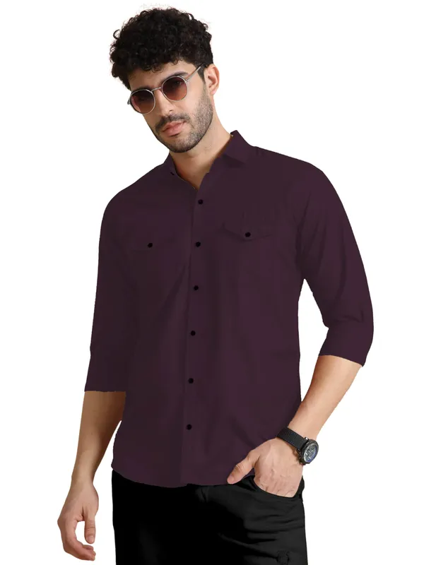 Rebelify_Men's_Classic_Double_Pocket_Shirt_|_Stylish_&_Versatile_Shirt_|_Soft_Cotton_Blend_|_Perfect_for_Casual_&_Formal_Occasions_Purple