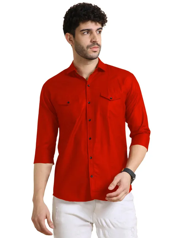 Rebelify_Men's_Classic_Double_Pocket_Shirt_|_Stylish_&_Versatile_Shirt_|_Soft_Cotton_Blend_|_Perfect_for_Casual_&_Formal_Occasions_Red