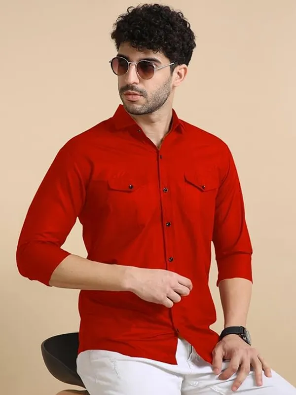 Rebelify_Men's_Classic_Double_Pocket_Shirt_|_Stylish_&_Versatile_Shirt_|_Soft_Cotton_Blend_|_Perfect_for_Casual_&_Formal_Occasions_Red
