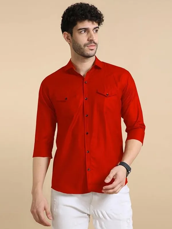 Rebelify_Men's_Classic_Double_Pocket_Shirt_|_Stylish_&_Versatile_Shirt_|_Soft_Cotton_Blend_|_Perfect_for_Casual_&_Formal_Occasions_Red