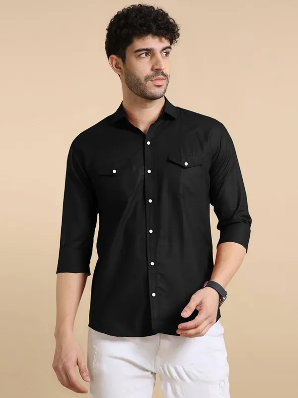 Rebelify_Men's_Classic_Double_Pocket_Shirt_|_Stylish_&_Versatile_Shirt_|_Soft_Cotton_Blend_|_Perfect_for_Casual_&_Formal_Occasions