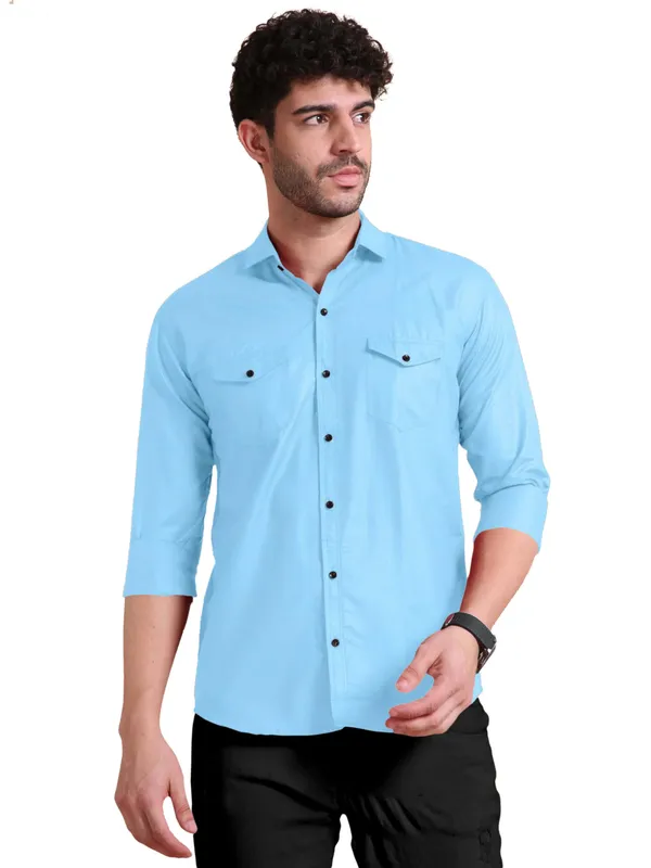 Rebelify_Men's_Cotton_Blend_Shirt_with_Pockets_Full_Sleeves_Collared_Neck_Solid_Pattern_Botton_Down_Closure_Relaxed_Fit_and_Standard_Length_Sky_Blue