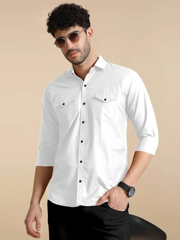 Rebelify_Men's_Classic_Double_Pocket_Shirt_|_Stylish_&_Versatile_Shirt_|_Soft_Cotton_Blend_|_Perfect_for_Casual_&_Formal_Occasions_White