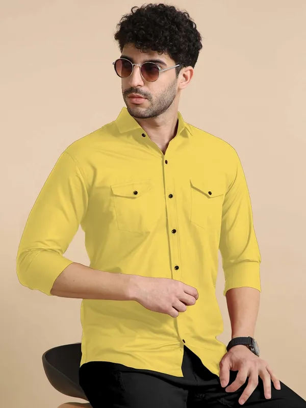 Rebelify_Men's_Cotton_Blend_Shirt_with_Pockets_Full_Sleeves_Collared_Neck_Solid_Pattern_Botton_Down_Closure_Relaxed_Fit_and_Standard_Length_Yellow