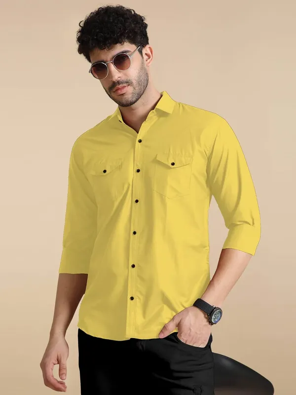 Rebelify_Men's_Cotton_Blend_Shirt_with_Pockets_Full_Sleeves_Collared_Neck_Solid_Pattern_Botton_Down_Closure_Relaxed_Fit_and_Standard_Length_Yellow